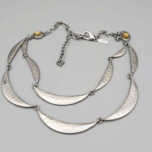 Lane Bryant Hammered Silver Tone Layered Crescent Necklace Lobster Clasp